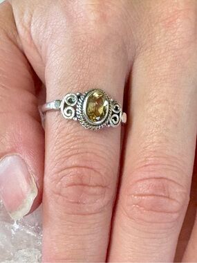 Citrine Sterling Silver Gemstone Filigree Stacker Ring - Size 9